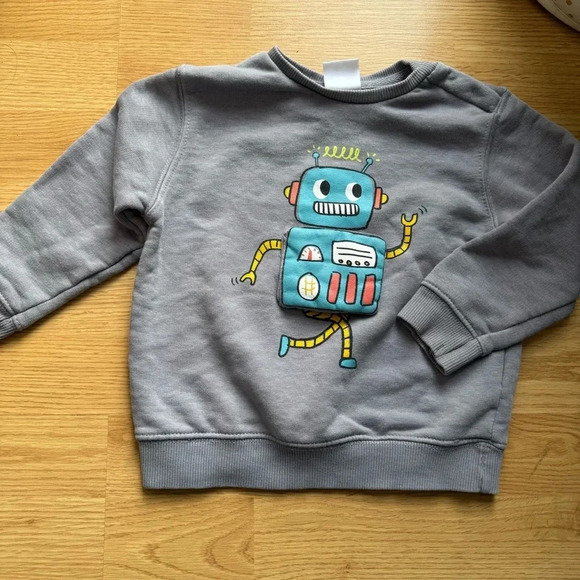 Zara‎ Blue Gray Kids Robot Sweatshirt - Picture 1 of 4
